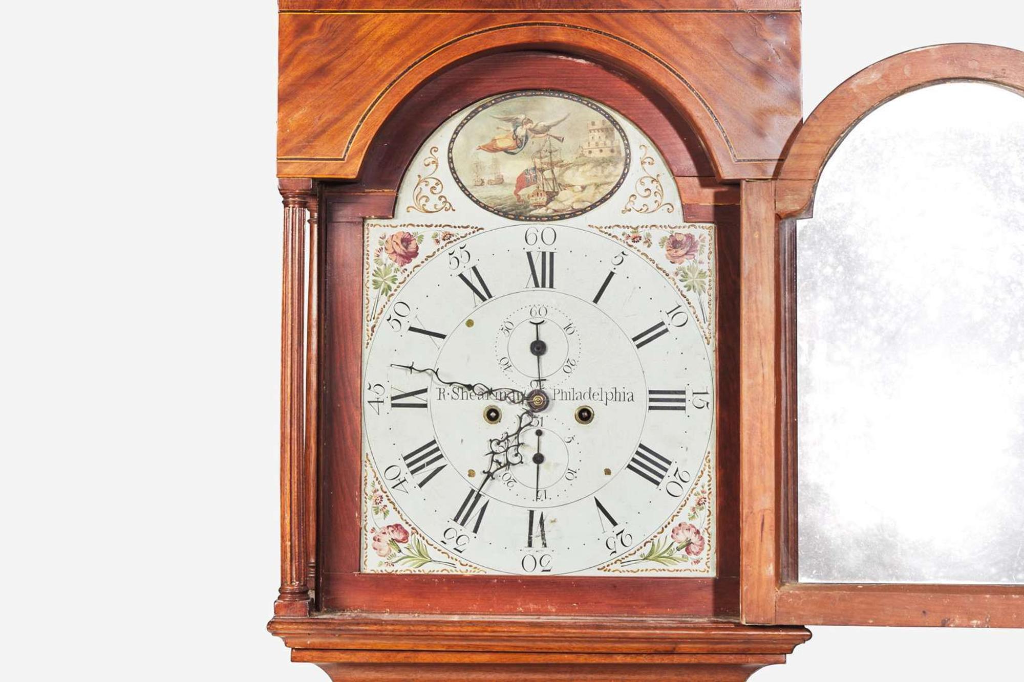 A Federal inlaid mahogany tall case clock, Robert Shearman (active 1799-1804), Philadelphia, PA, circa 1800