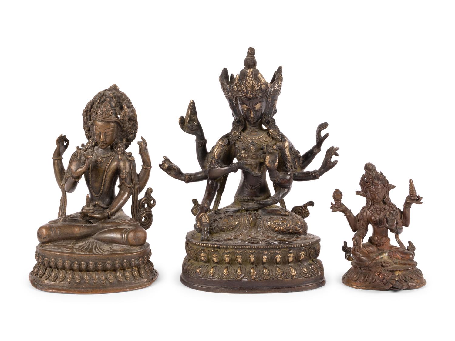 Three Asian Bronze Figures of Bodhisattva