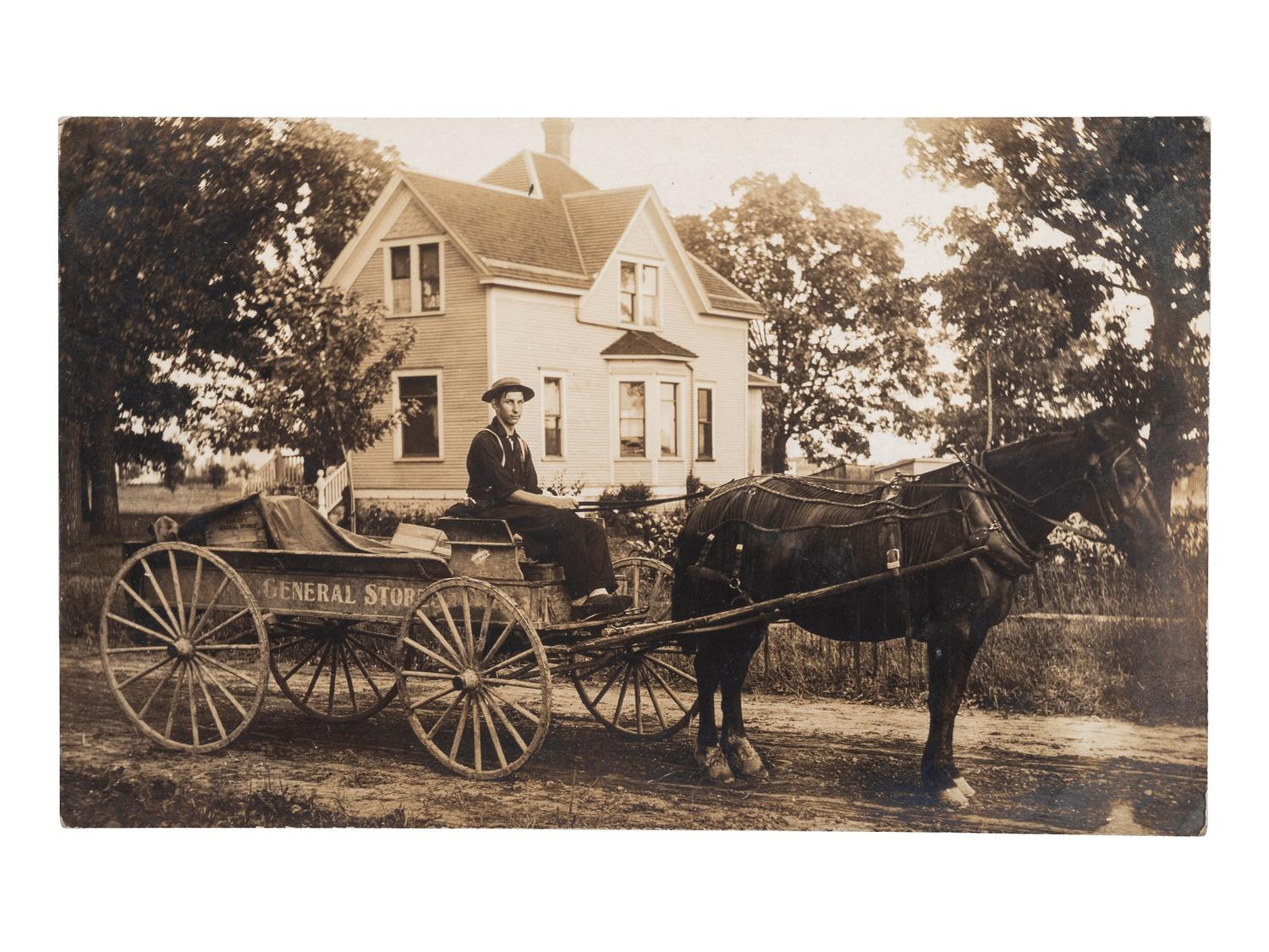 [EPHEMERA]. A group of 57 RPPCs & photographs of stagecoaches, wagons, and horse-drawn vehicles.