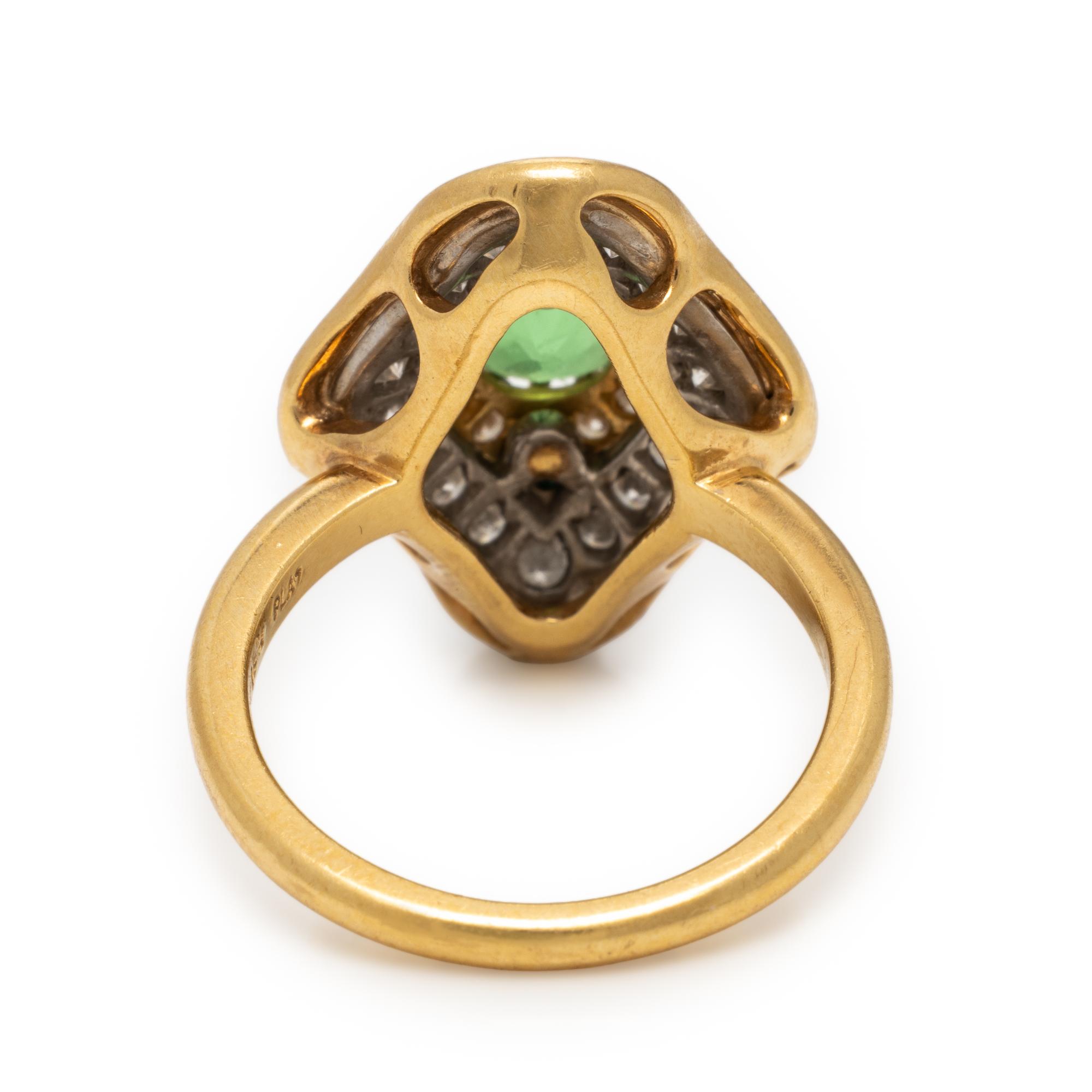 Tsavorite Garnet, Diamond, and Yellow Gold Ring