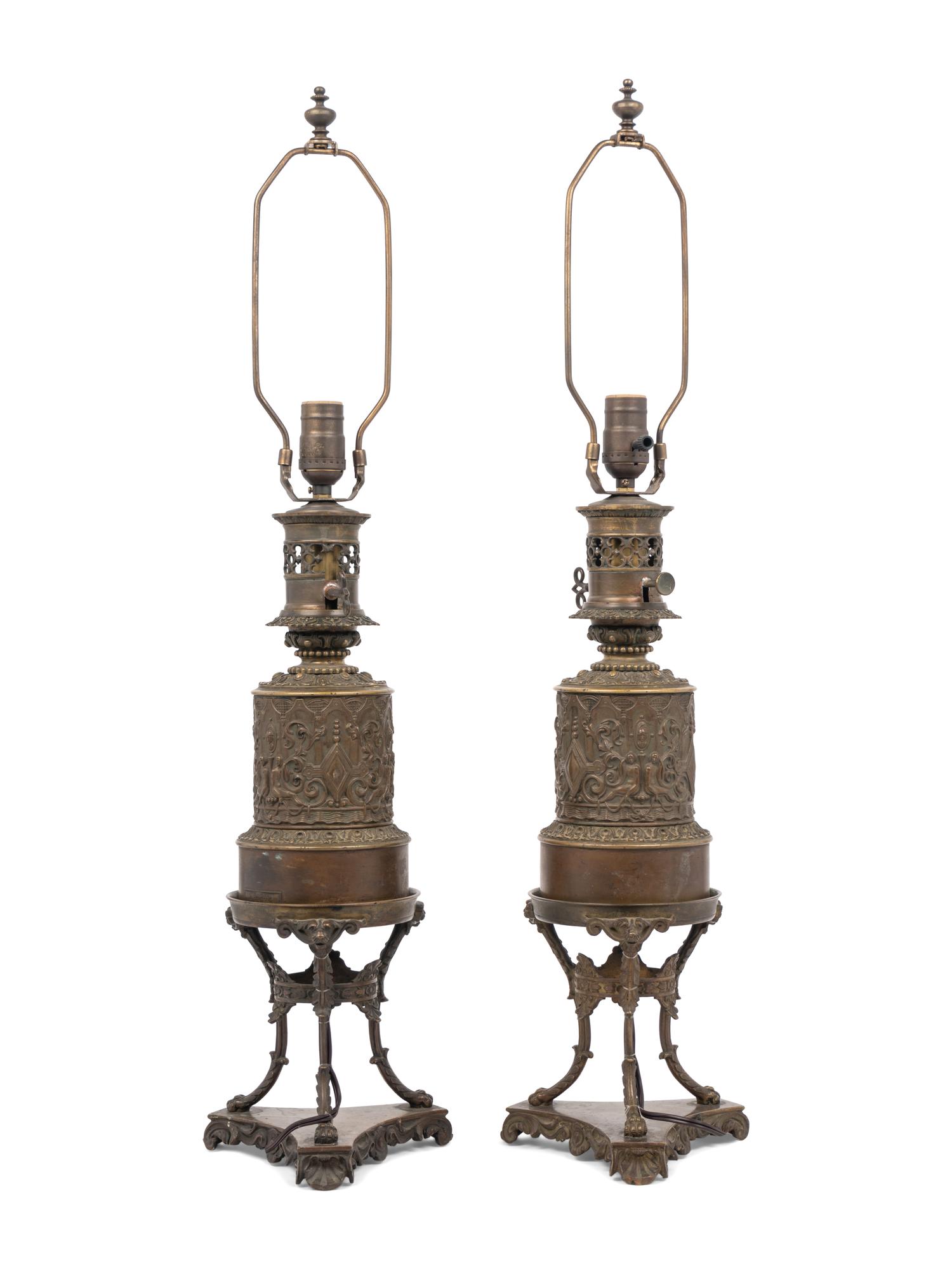 A Pair of French Bronze Fluid Lamps Converted to Electricity