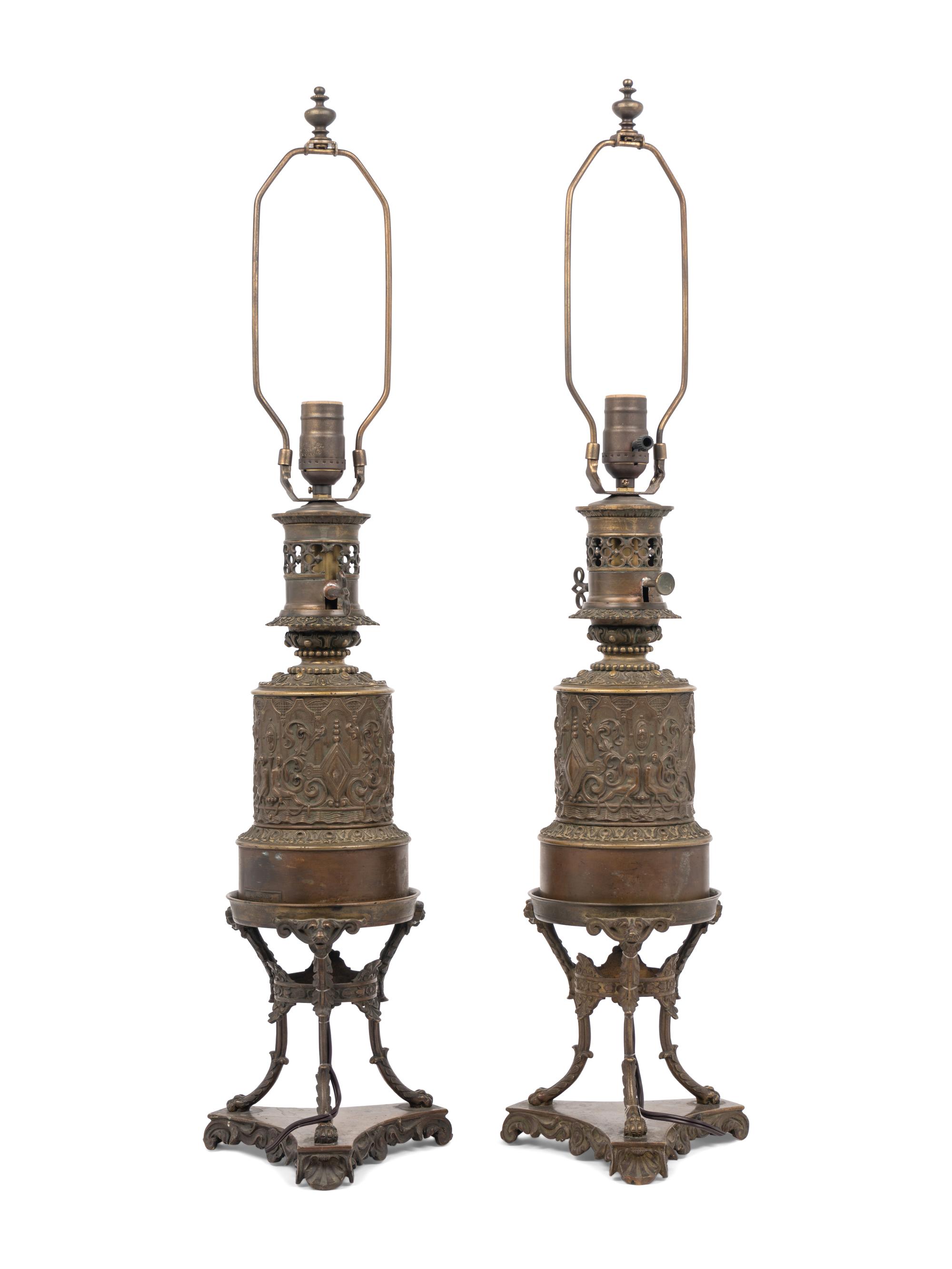 A Pair of French Bronze Fluid Lamps Converted to Electricity