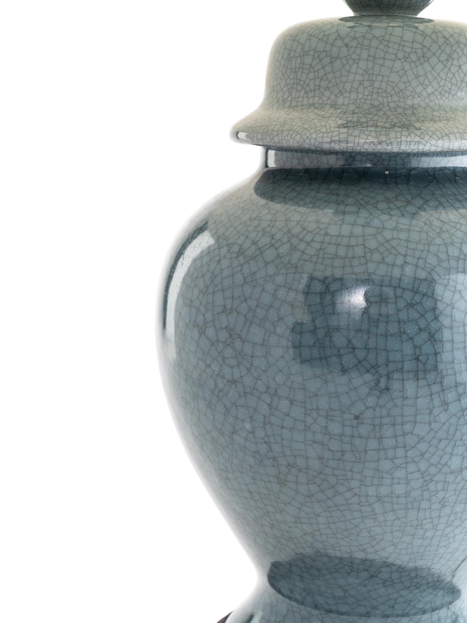 A Pair of Blue Glazed Porcelain Lamps