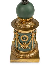 A Pair of Empire Style Gilt and Patinated Bronze and Tôle Six-Light Candelabra