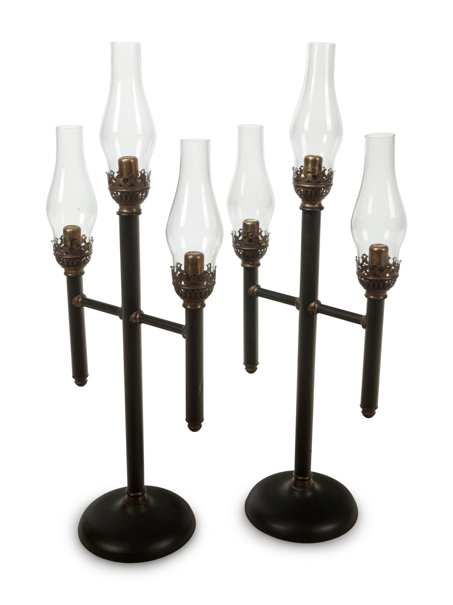 Two French Tole Three-Light Candelabra