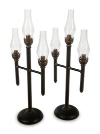 Two French Tole Three-Light Candelabra
