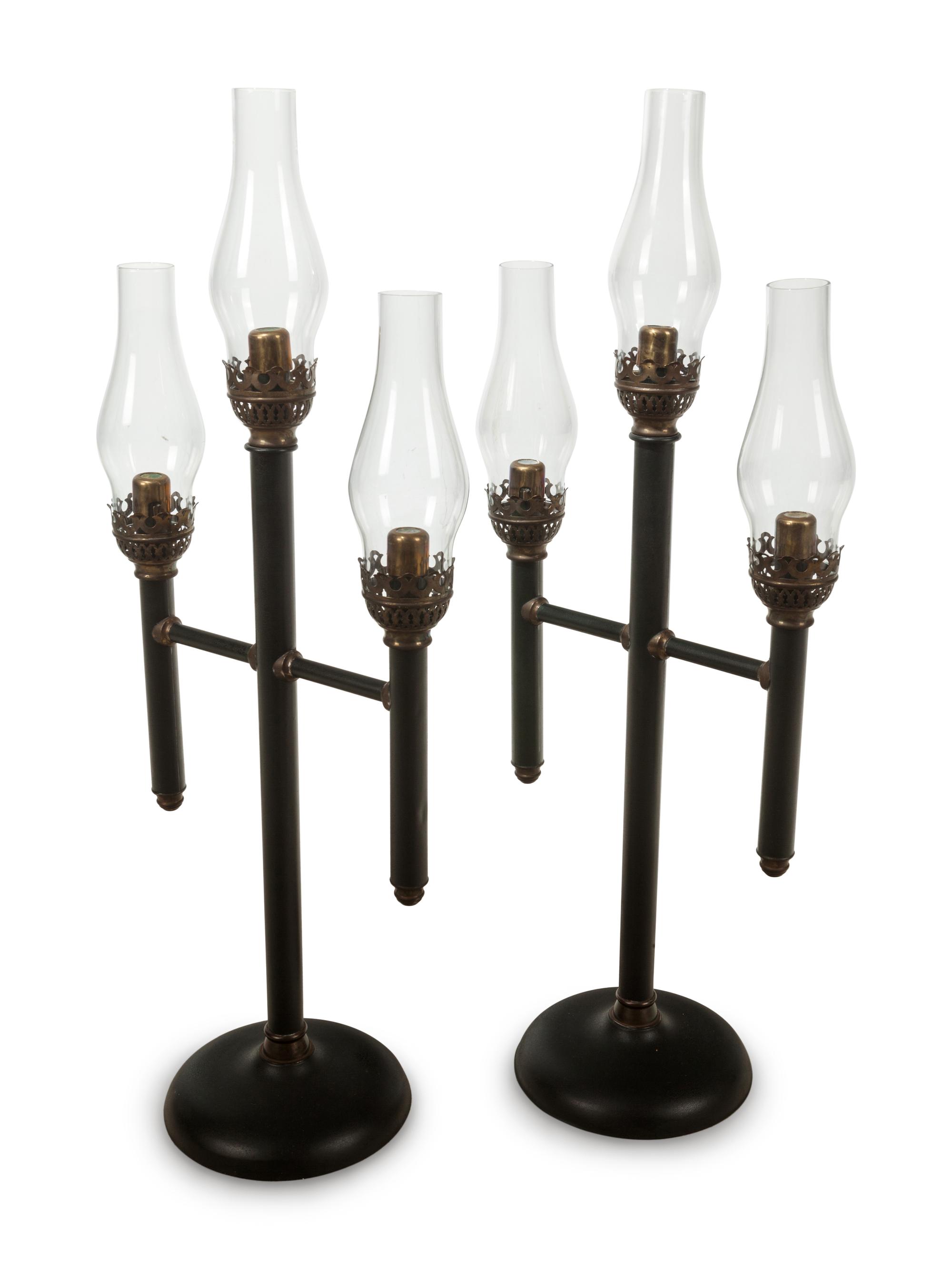 Two French Tole Three-Light Candelabra