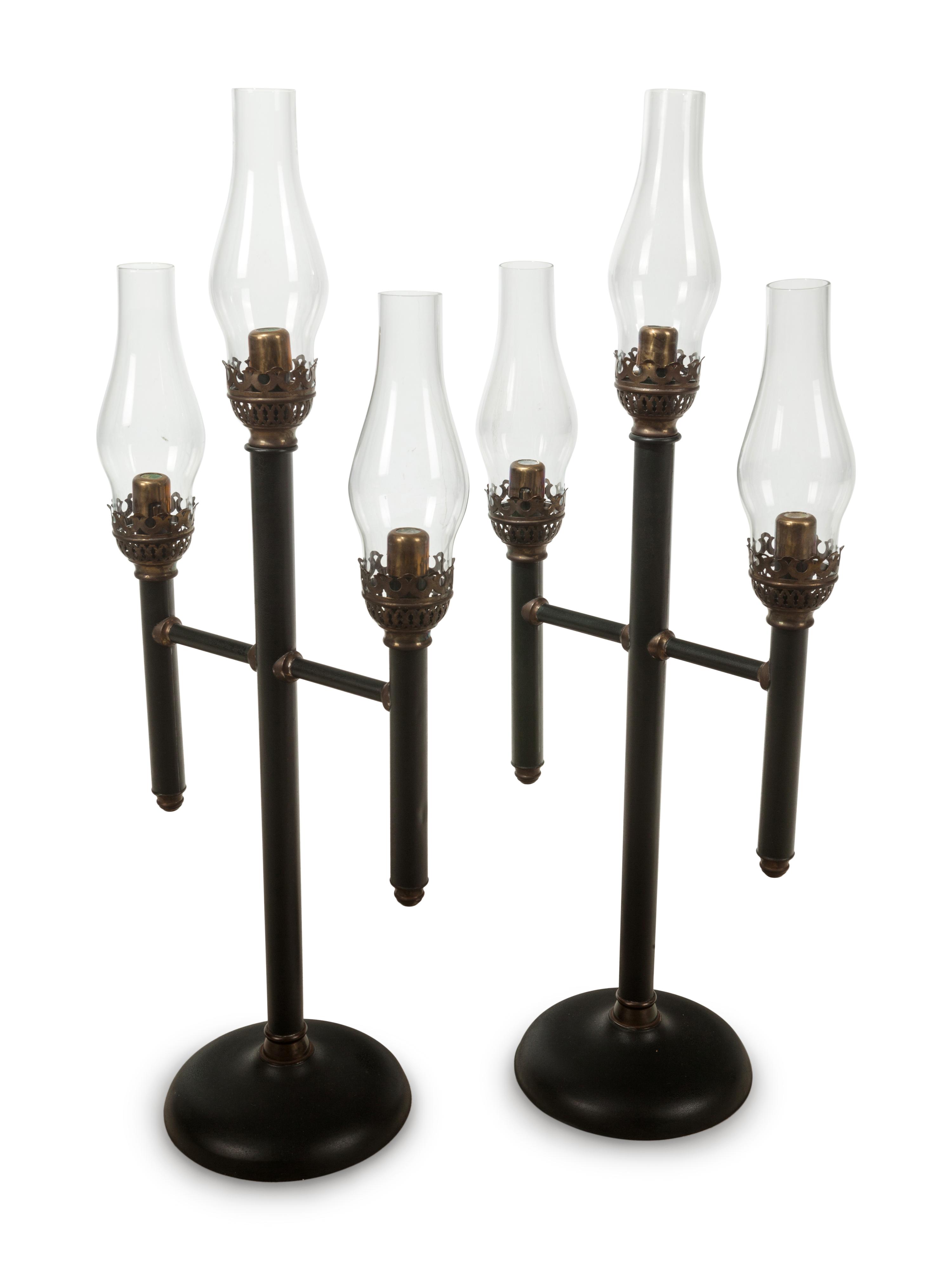 Two French Tole Three-Light Candelabra