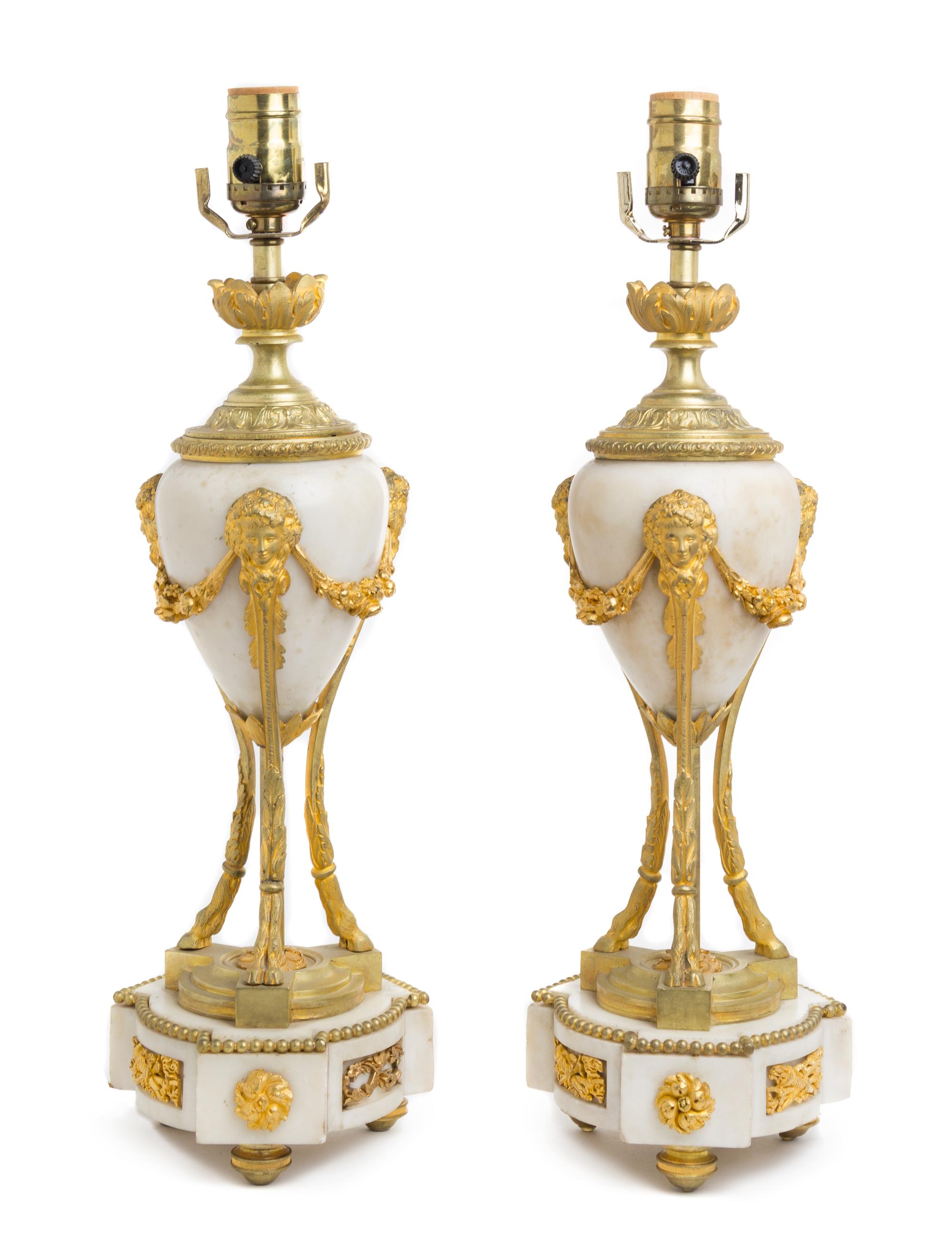 A Pair of Louis XVI Style Marble and Gilt Bronze Cassolettes Height 13 3/4 inches. — 19TH CENTURY