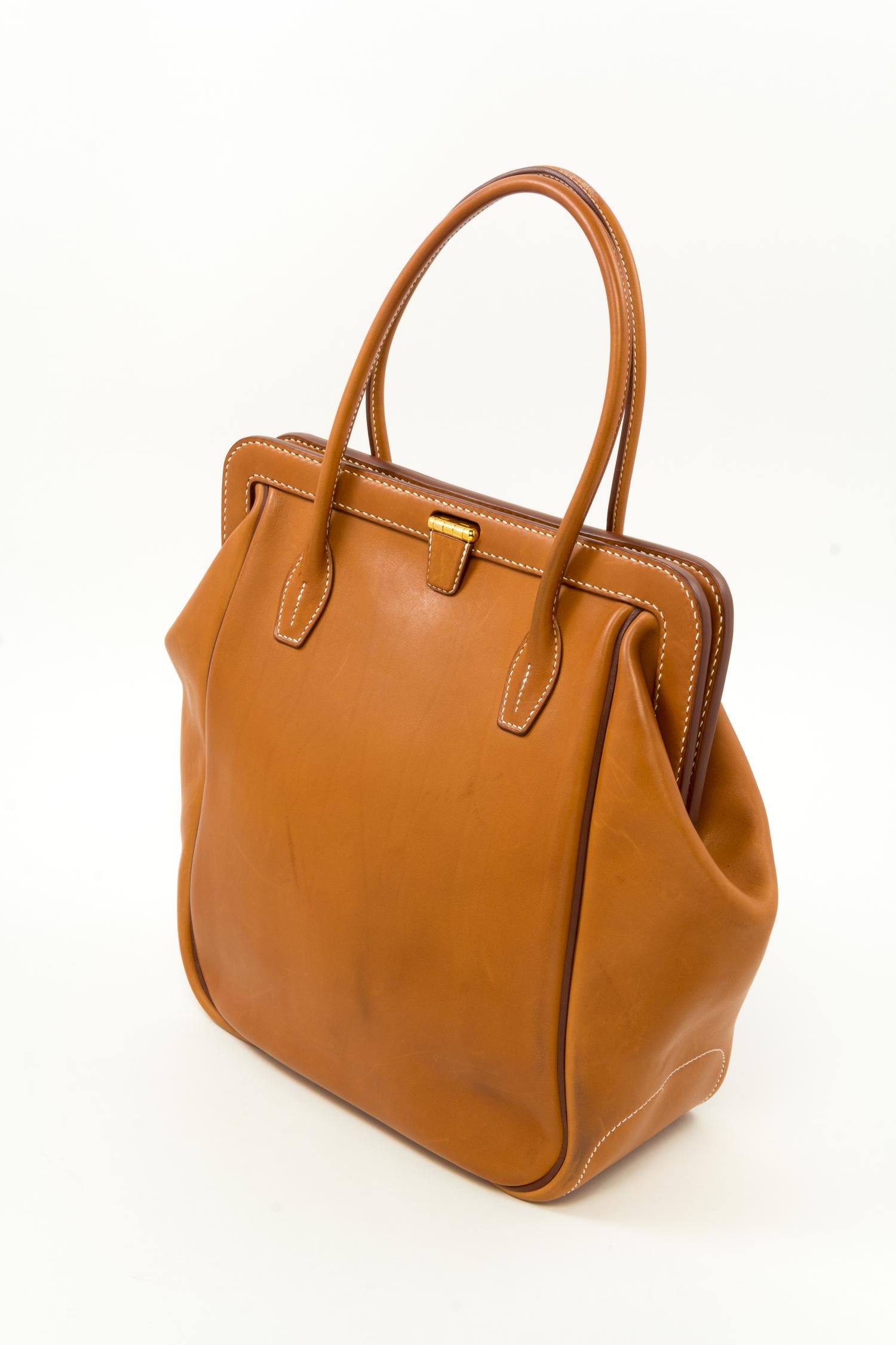 Hermès Natural Equestrian Leather Tote, 2013 14" H x 12"- 17" W x 5.5" D; Handle drop: 7"
