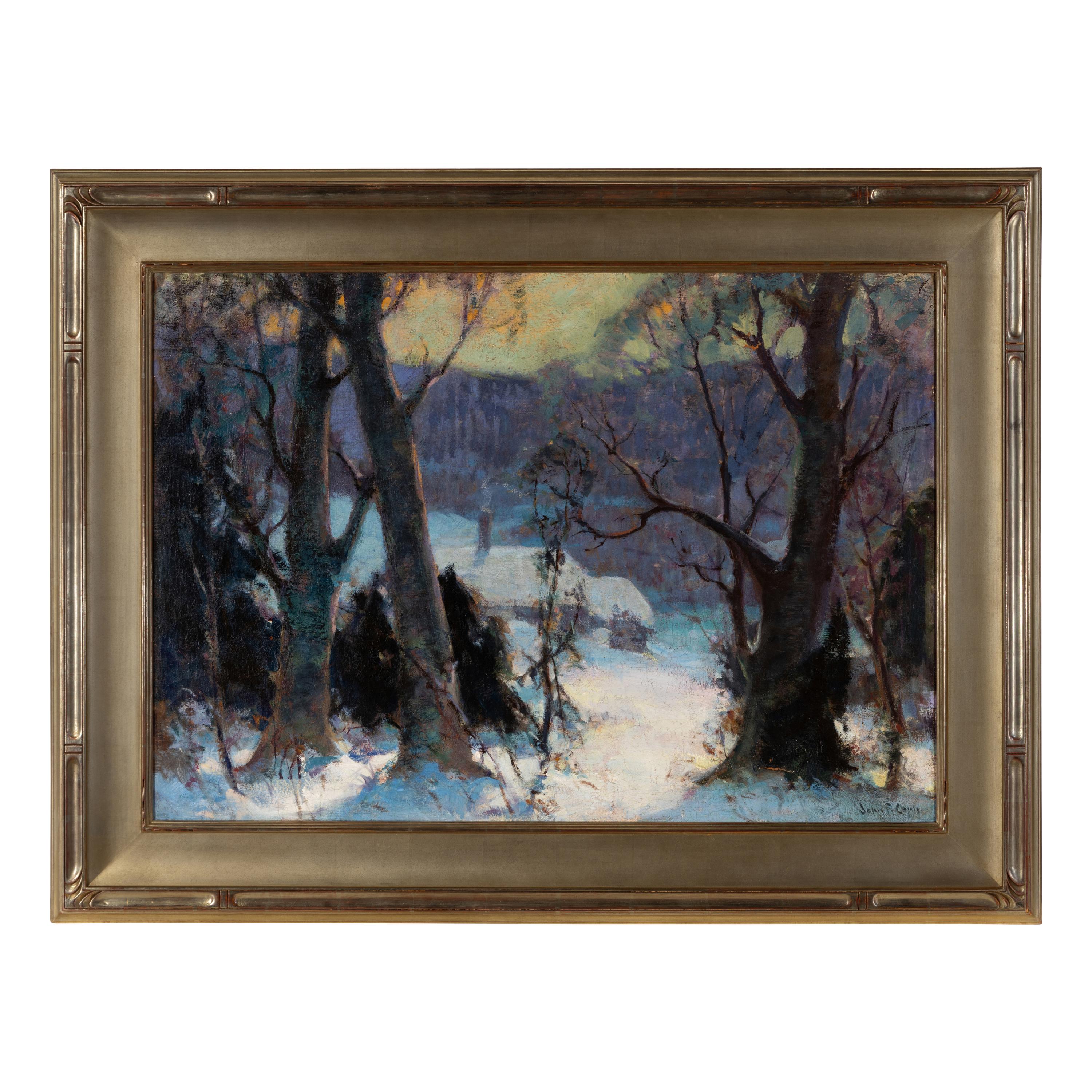 John Fabian Carlson (American/Swedish, 1874-1945) — Winter Landscape with Cottage