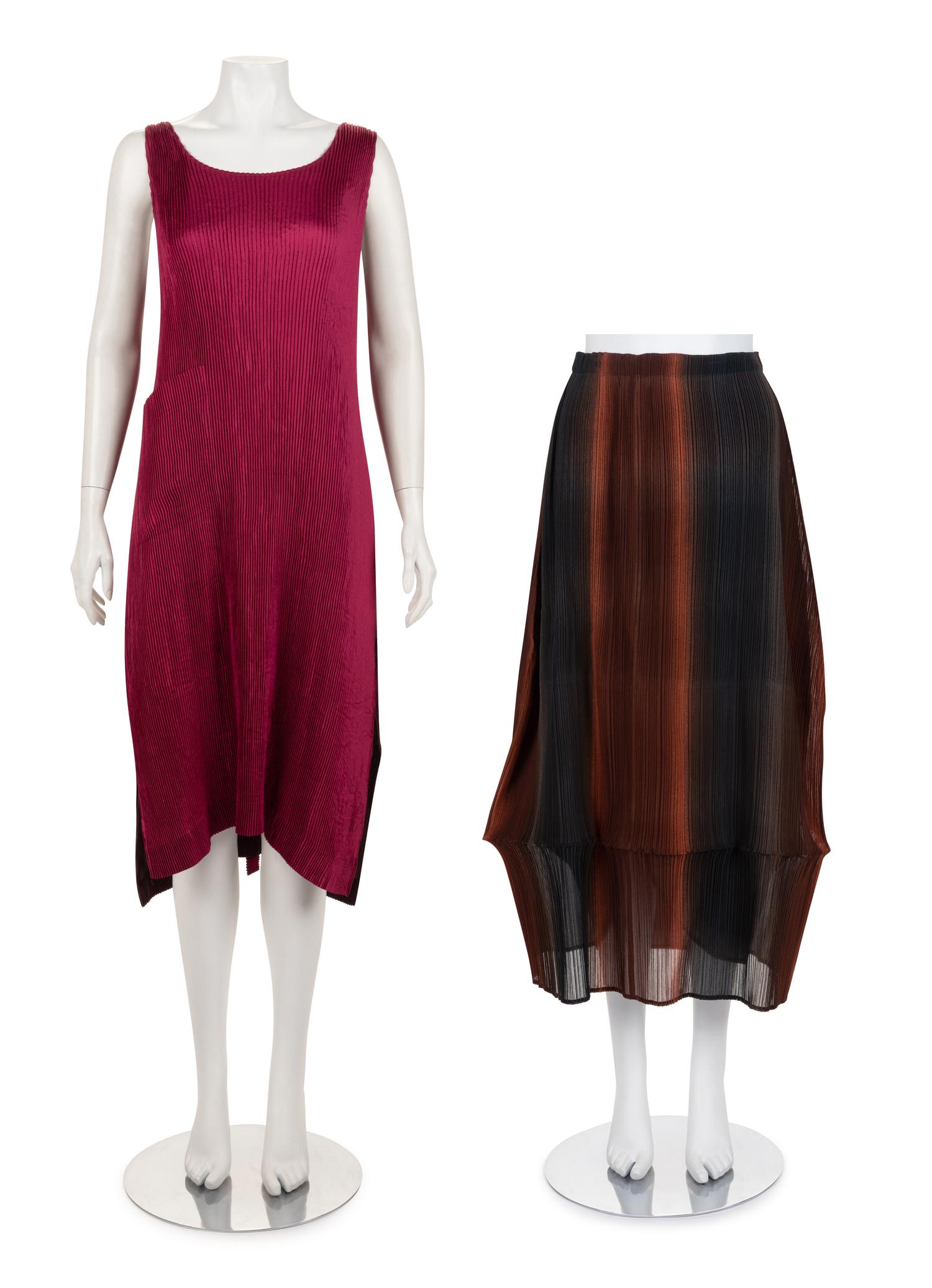 Two Issey Miyake Pleated Items: One 'Apron' Dress and One Skirt, Fall/Winter 1995-96
