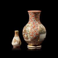 Two Small Satsuma-Type Cabinet Vases, Yabu Meizan, Meiji Period
