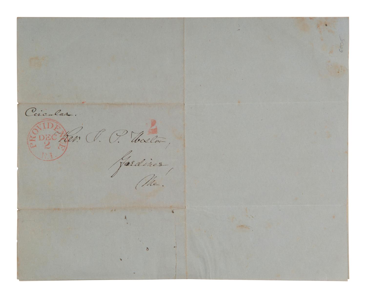 [ABOLITION] Universalist Church circular outlining a protest against slavery signed by James Weston