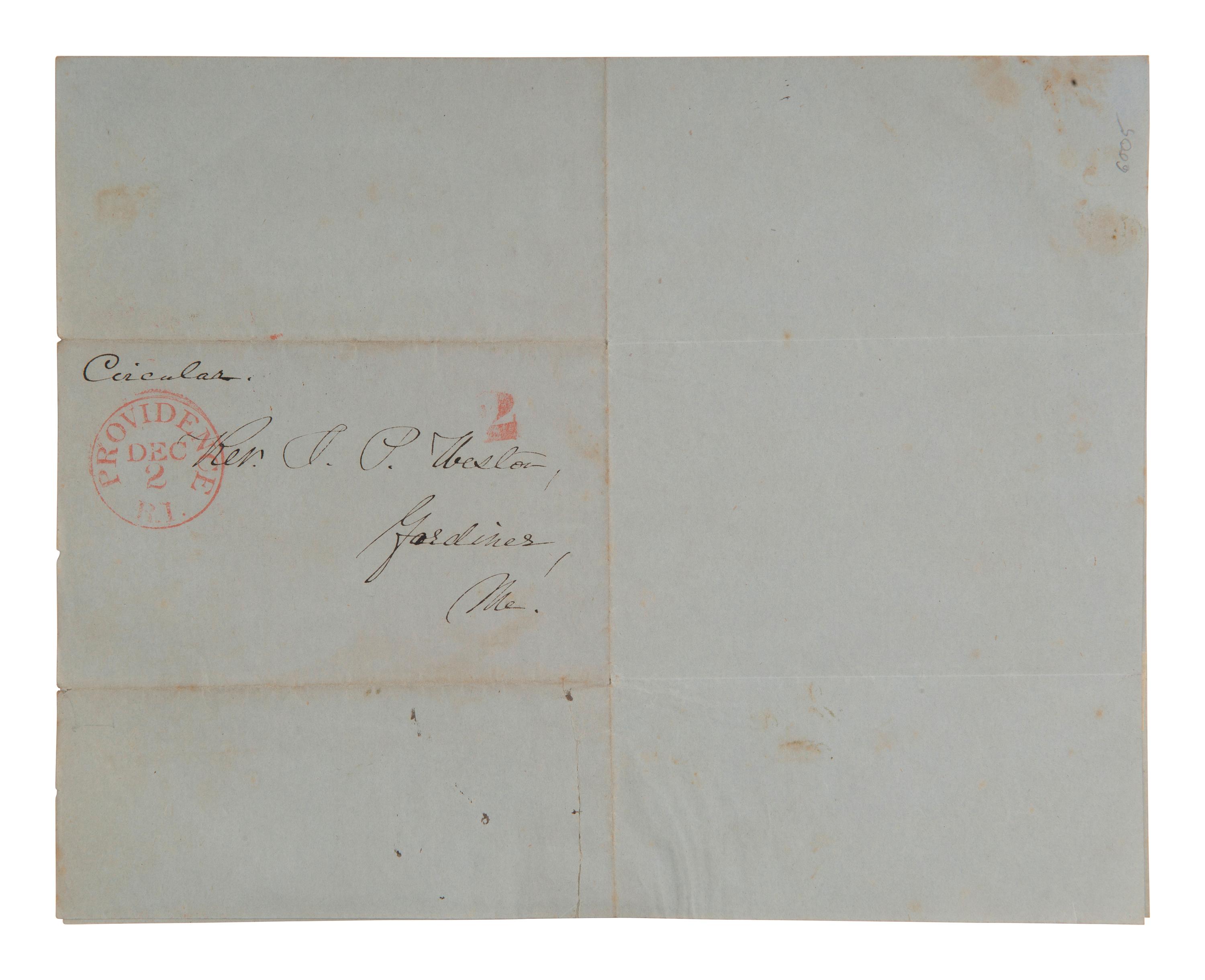[ABOLITION] Universalist Church circular outlining a protest against slavery signed by James Weston