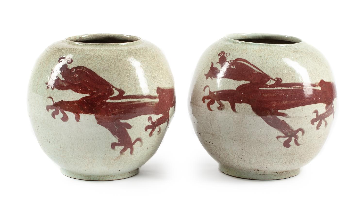 A Pair of Chinese Porcelain Vases Height 17 1/2 inches.