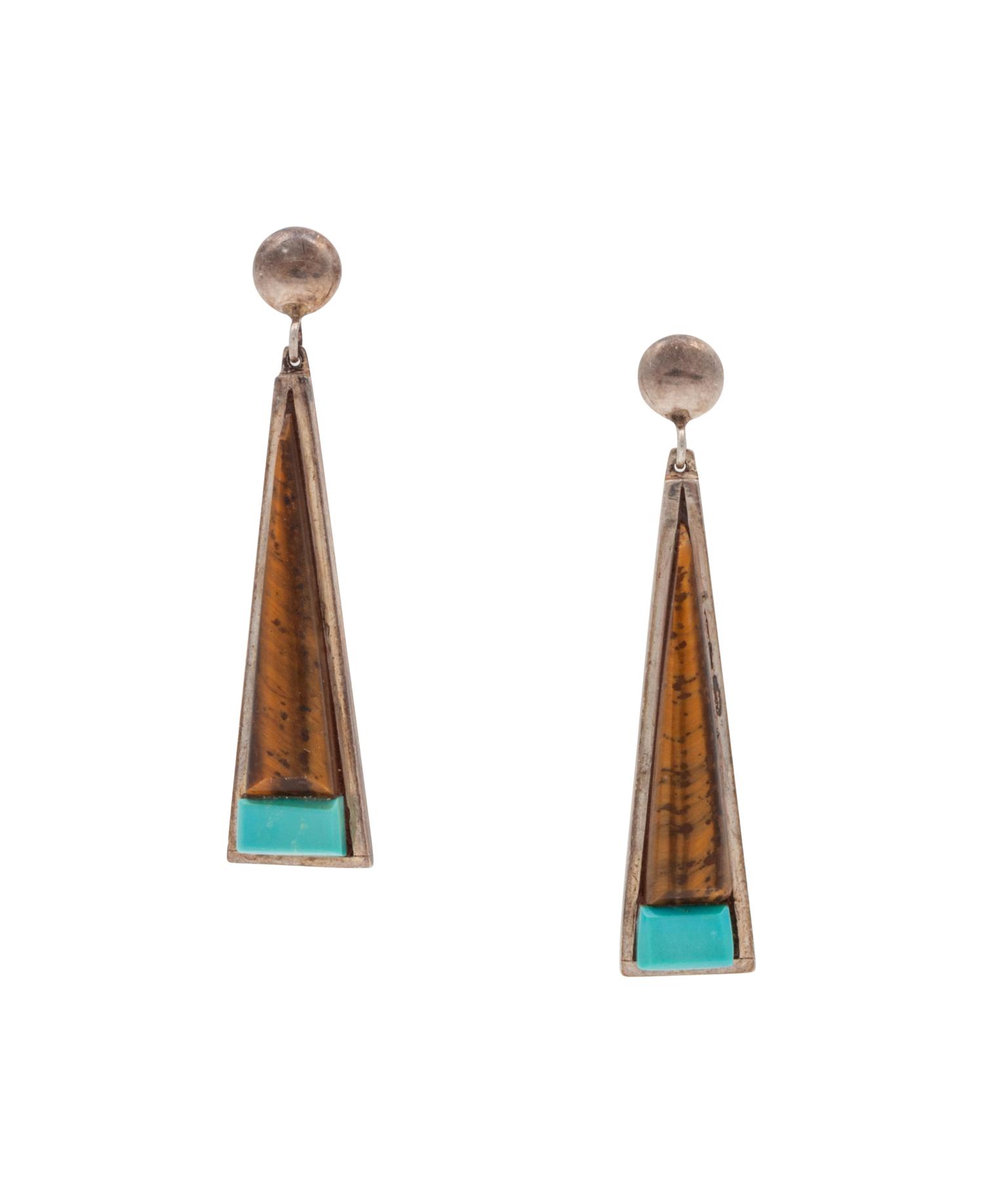 Silver, Ironwood, and Turquoise Earrings