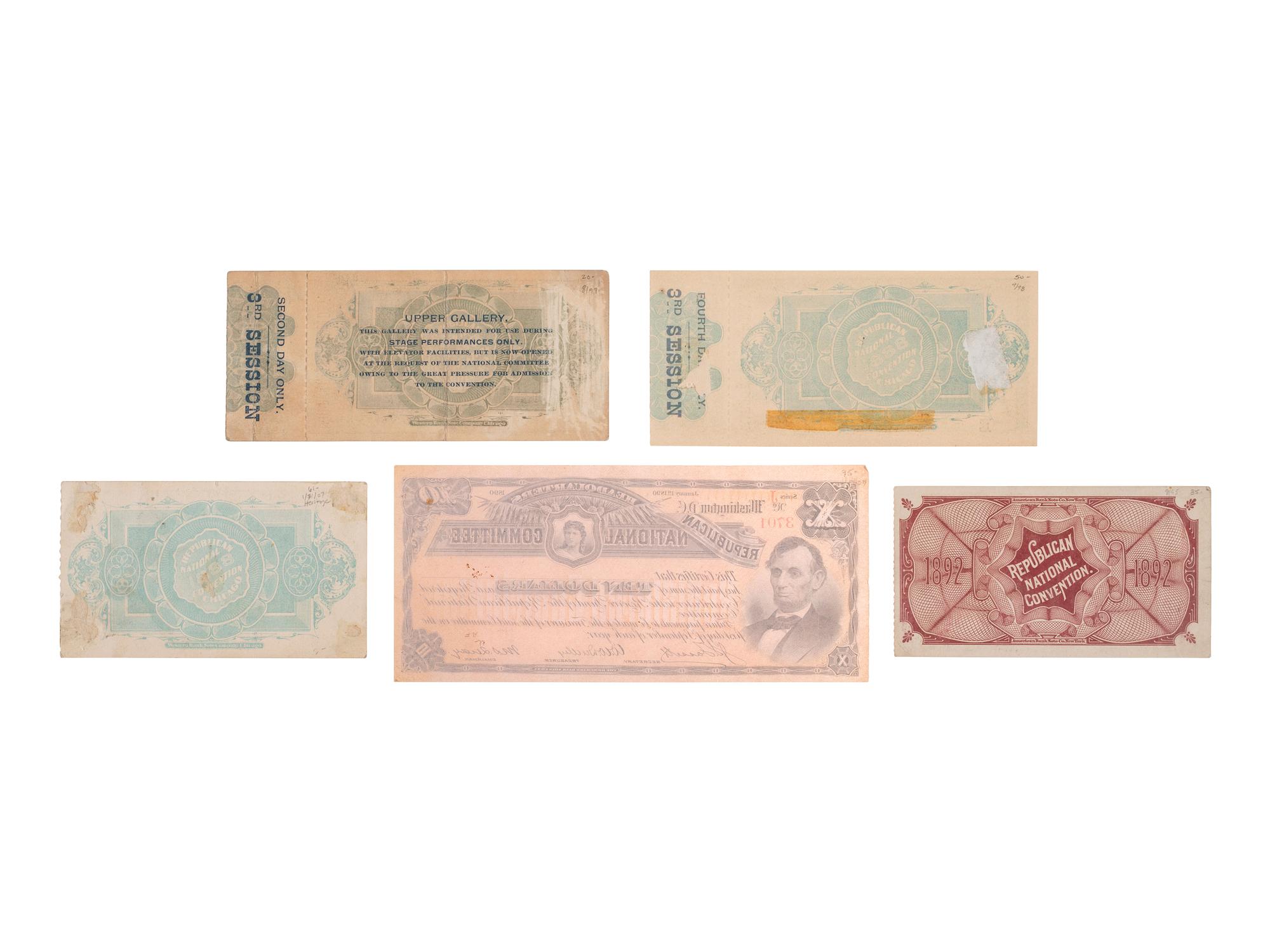 [HARRISON, Benjamin]. A group of tickets from the 1888 and 1892 Republican National Conventions.