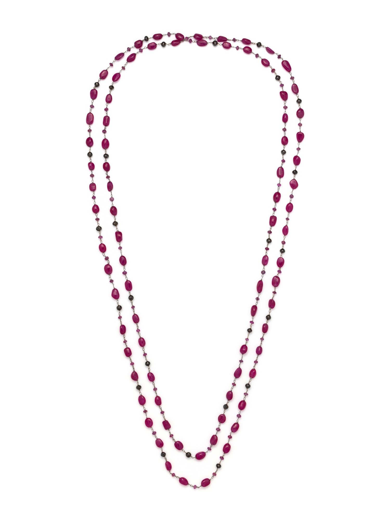 RUBY AND BLACK DIAMOND BEAD NECKLACE