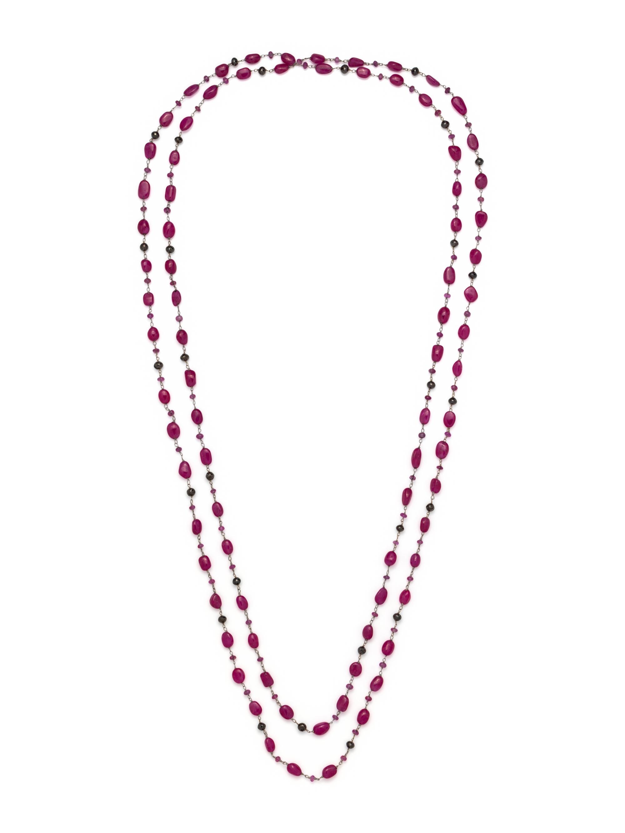 RUBY AND BLACK DIAMOND BEAD NECKLACE