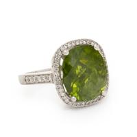 Peridot, Diamond, and White Gold Ring