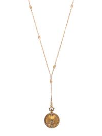 LONGINES, WITTNAUER & CO., 18K YELLOW GOLD, ENAMEL AND DIAMOND POCKET WATCH WITH CHAIN