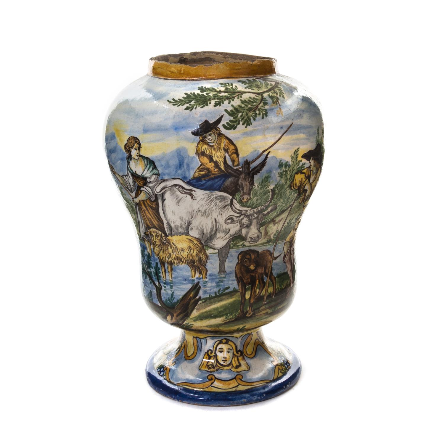 An Italian Majolica Urn, 18TH/19TH CENTURY, Height 13 3/8 inches. — 18TH/19TH CENTURY,