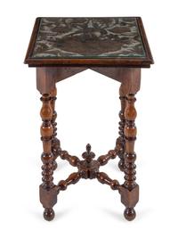 A Dutch Turned Walnut and Tooled Leather Mounted Stand