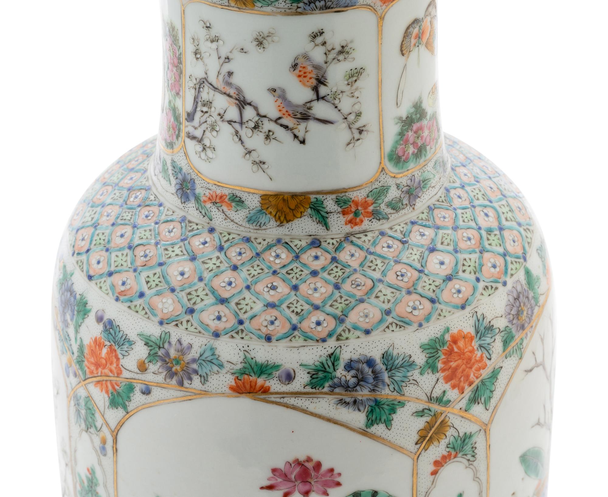 A Chinese Famille Verte Porcelain Rouleau Vase