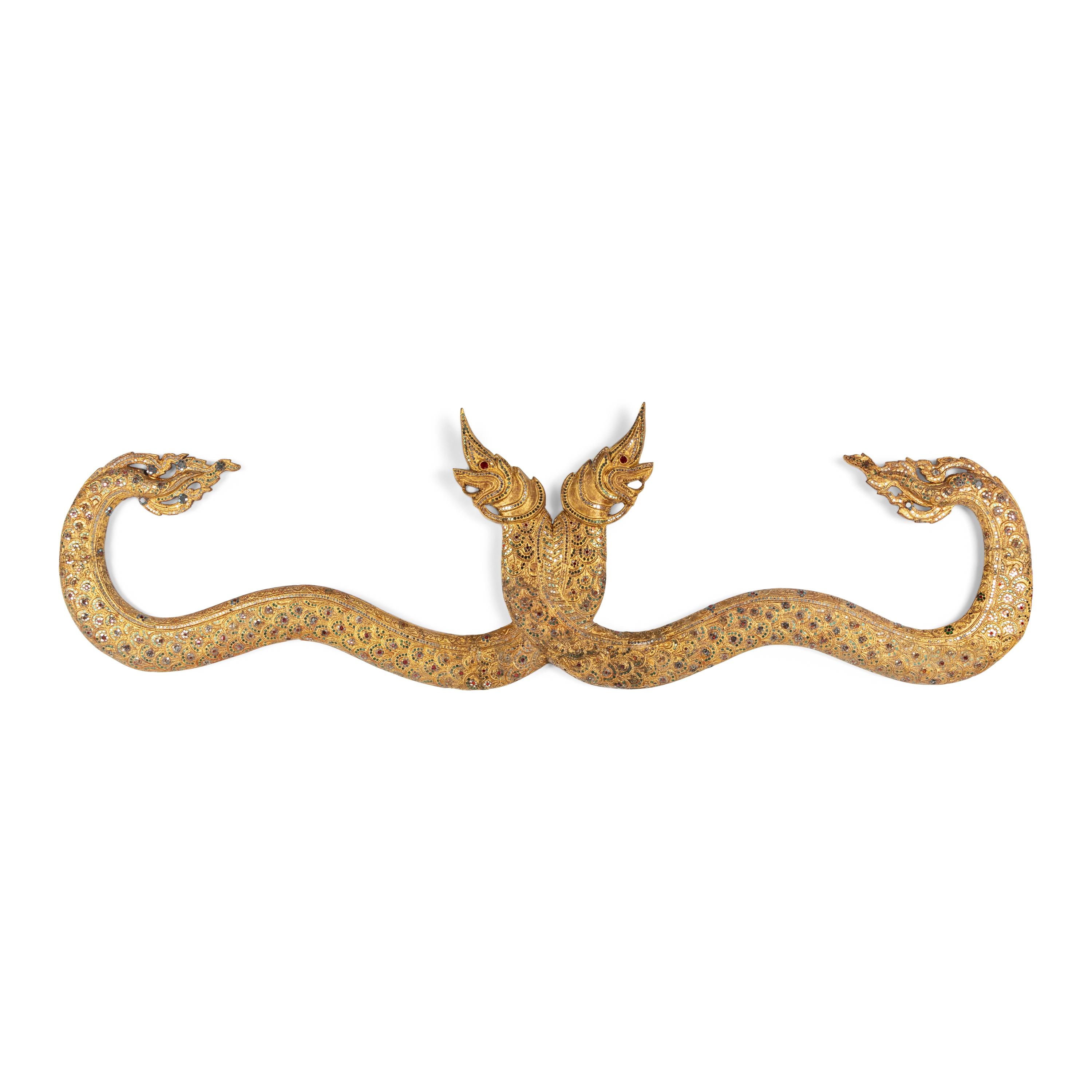 A Thai Giltwood Naga Transom Ornament