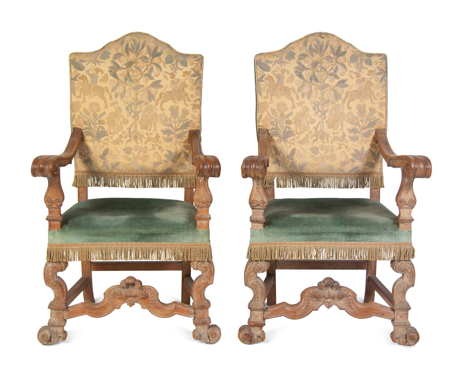 A Pair of Italian Baroque Walnut Armchairs