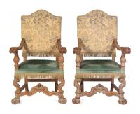 A Pair of Italian Baroque Walnut Armchairs
