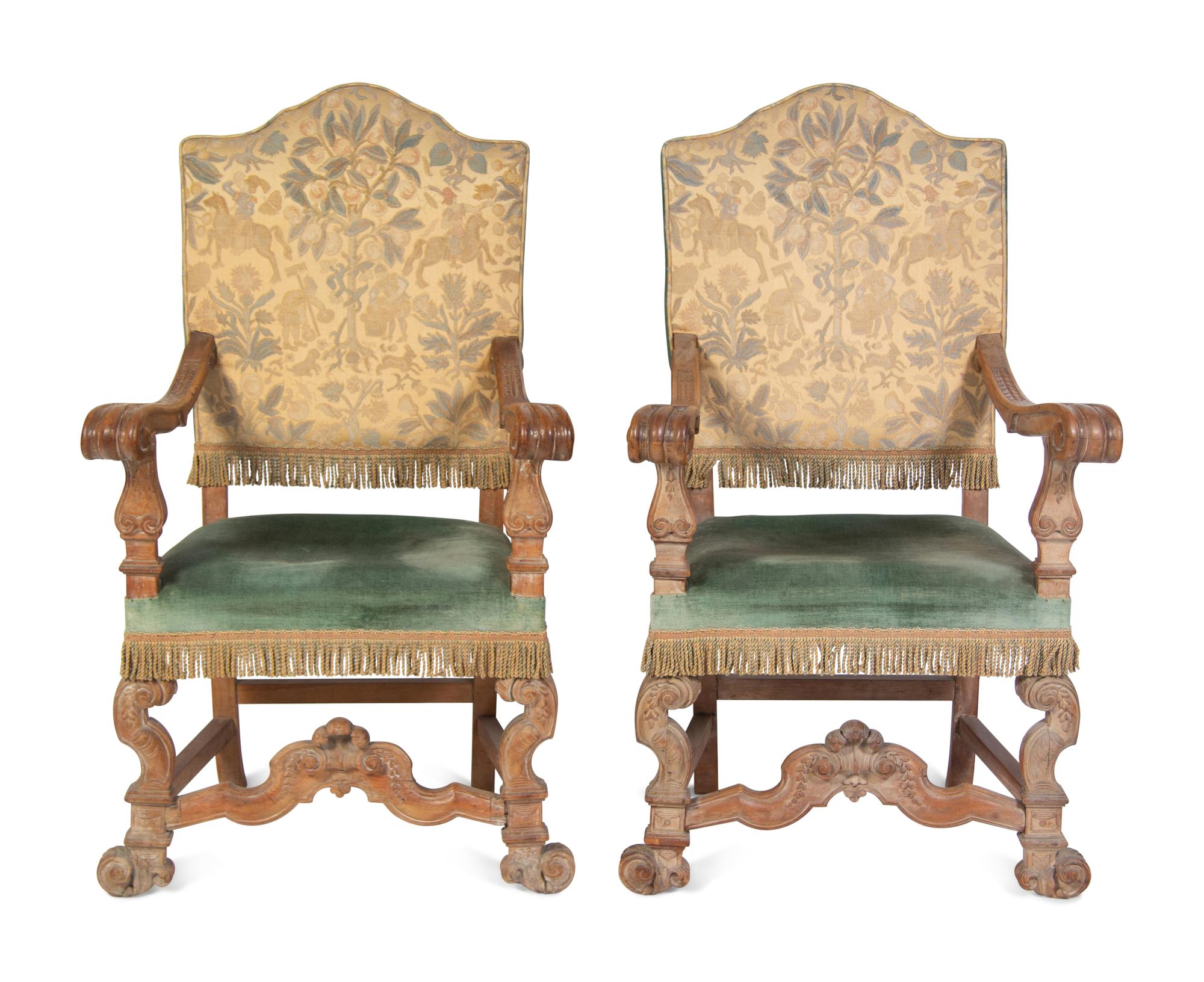 A Pair of Italian Baroque Walnut Armchairs