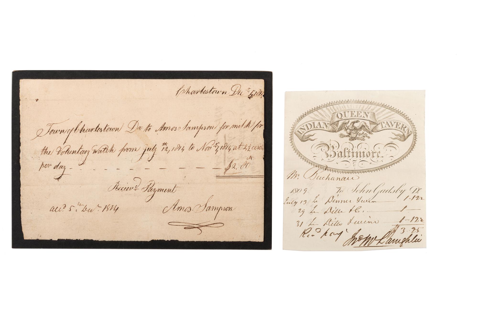 [COLONIAL] Late 18th Century receipts, including the Indian Queen Tavern, and copies of the Pennsylvania Gazette.