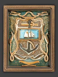 A Nautical Folk Art Carved and Painted Wood Panel