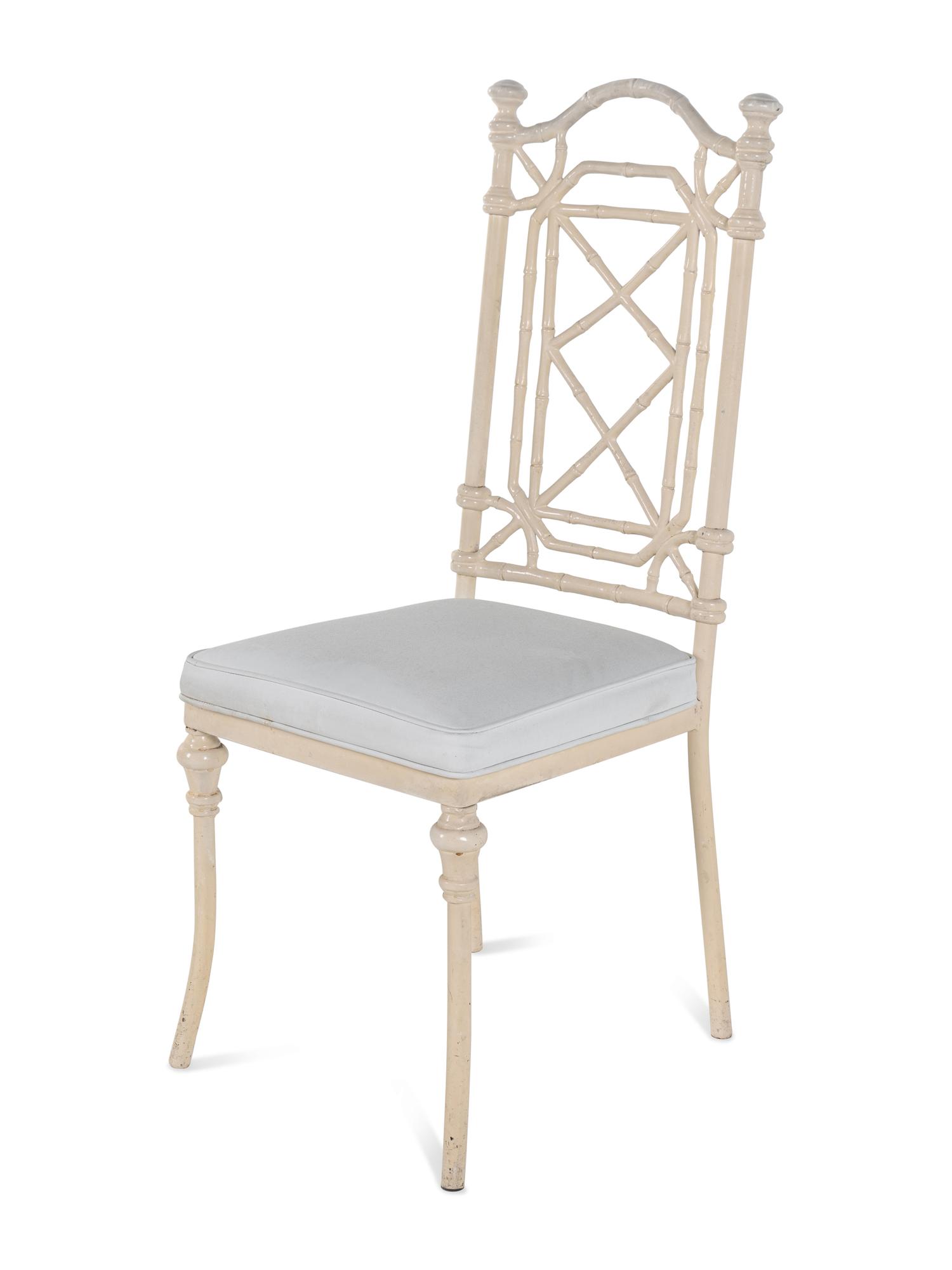 A White-Painted Cast Metal Faux Bamboo Dining Suite