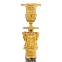 A Pair of Empire Style Gilt-Bronze and Marble Candlesticks