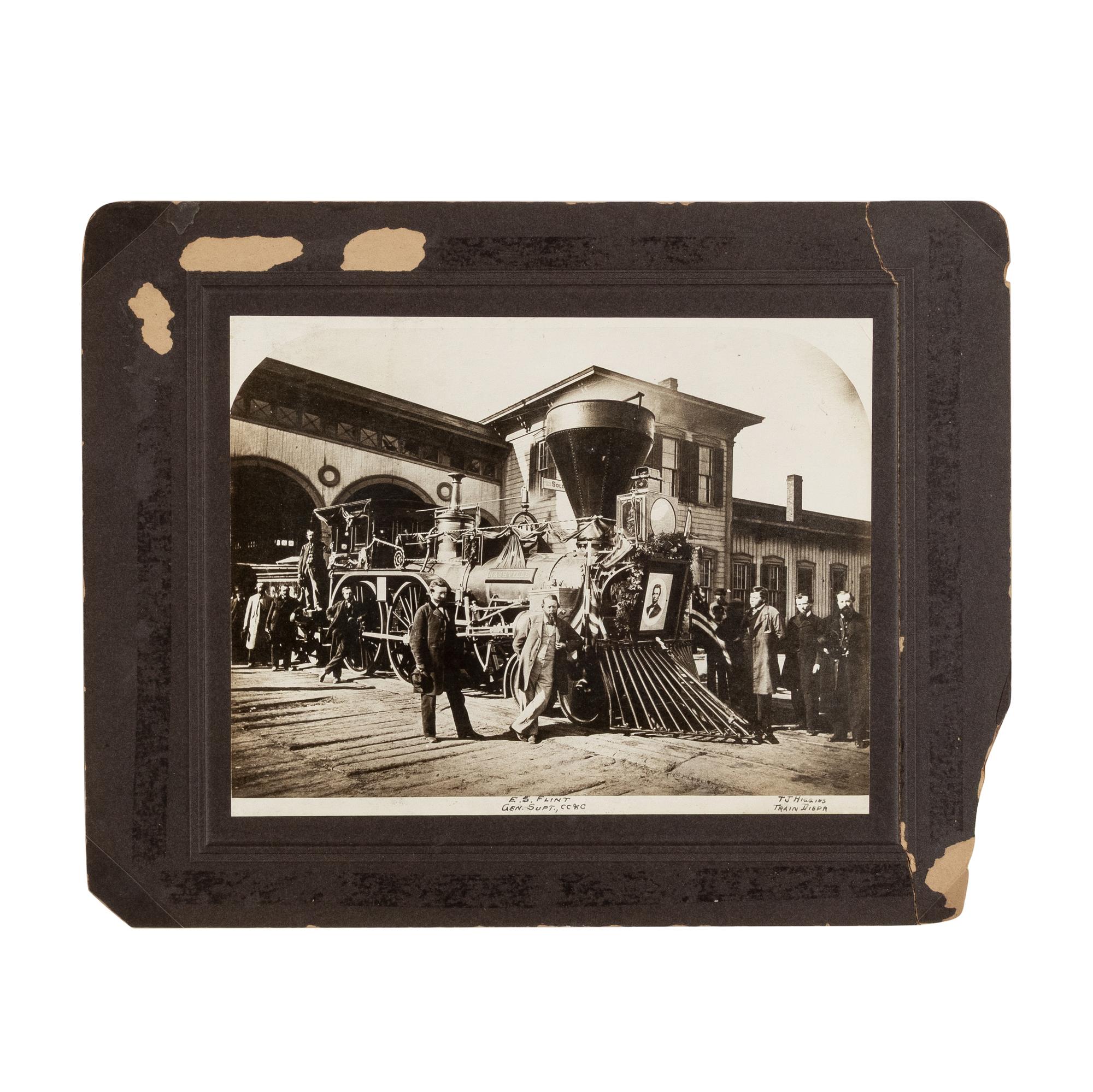 [LINCOLN'S FUNERAL]. A photograph of the "Nashville" locomotive that conveyed President Lincoln's body, ca. 24 April 1865. Printed ca late 19th-early 20th century.