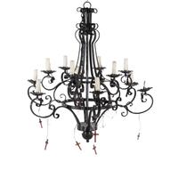 A Black-Painted Wrought Metal Twelve-Light Chandelier