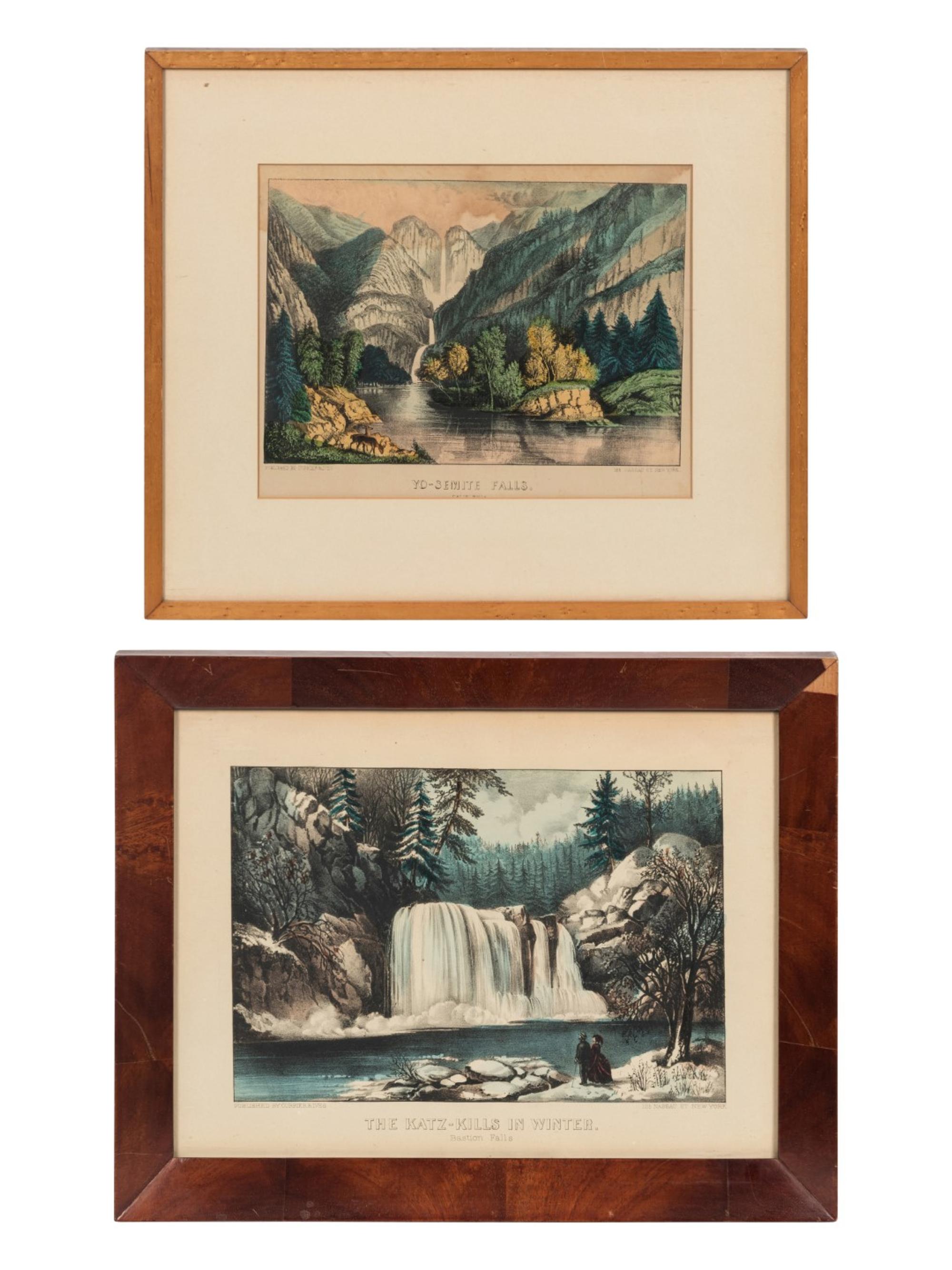 [LANDSCAPE SCENES] -- CURRIER & IVES The Katz-Kills in Winter. Bastion Falls, n.d. (G.3592). -- Yo-semite Falls. California, n.d. (G.7384).