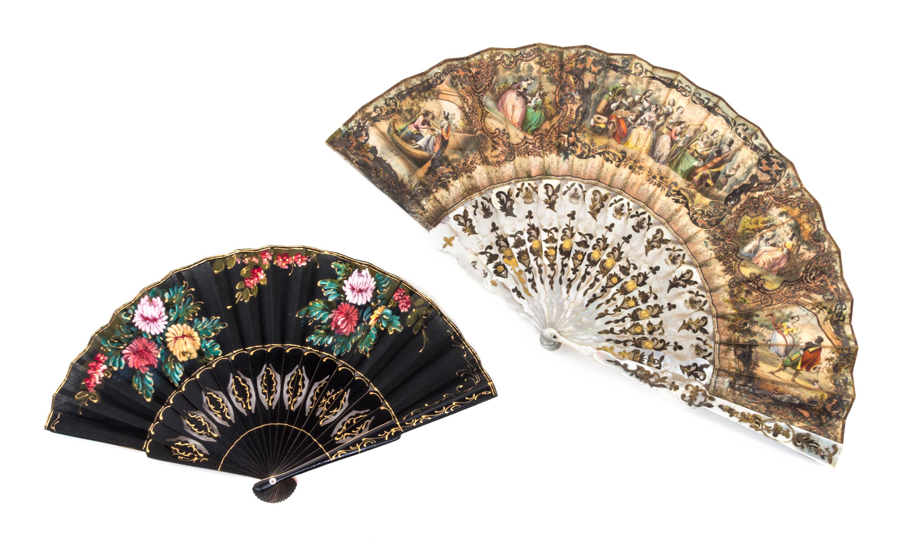 A Group of French Bone, Mother-of-Pearl, Paper and Lace Fans Width of first 20 1/4 inches. — 18TH/19TH CENTURY