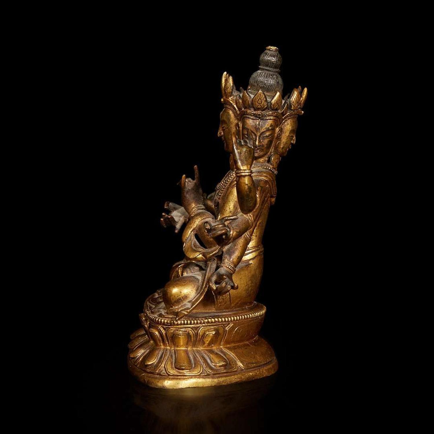 A Tibeto-Chinese gilt bronze figure of a Bodhisattva 藏傳觀音銅鎏金造像 18th century ????