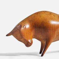 Franz Hagenauer (Austrian, 1906-1986) Carved Fruitwood Bull, Werkstätte Hagenauer, Austria, circa 1920s