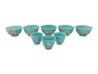 Ten Chinese Turquoise Ground Famille Rose Porcelain Articles