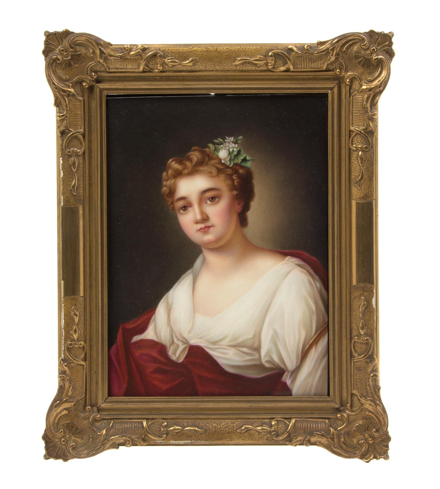 A Berlin (K.P.M.) Porcelain Portrait Plaque, Height of porcelain 8 3/8 x width 6 1/8 inches.