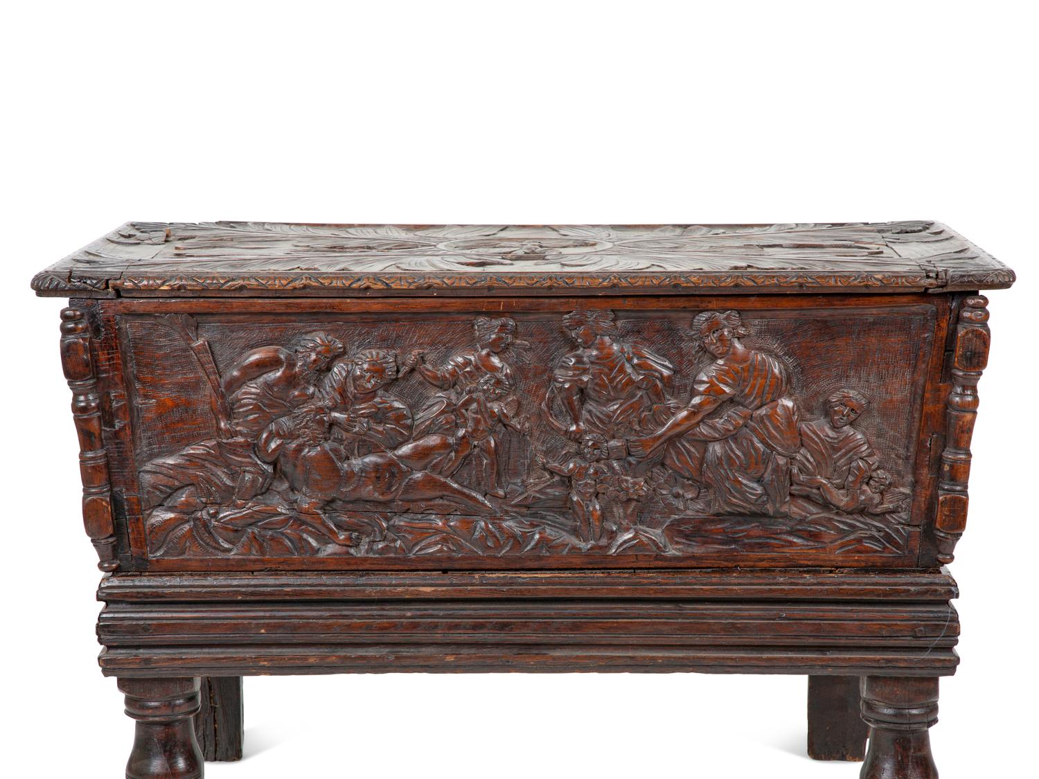 A Continental Carved Walnut Coffer on Stand — 18TH/19TH CENTURY