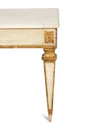 A Continental Painted and Parcel Gilt Marble-Top Low Table