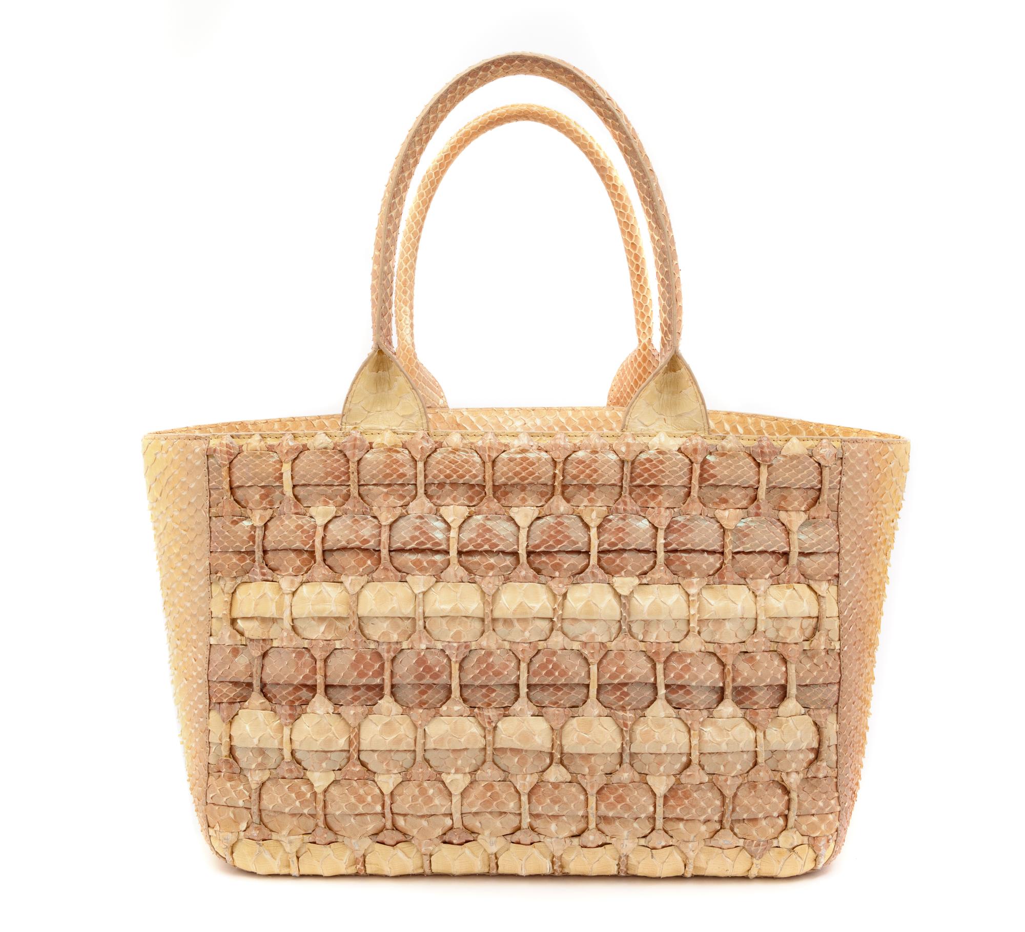 Nancy Gonzales Tan Snake Skin Bag, 1980-90s