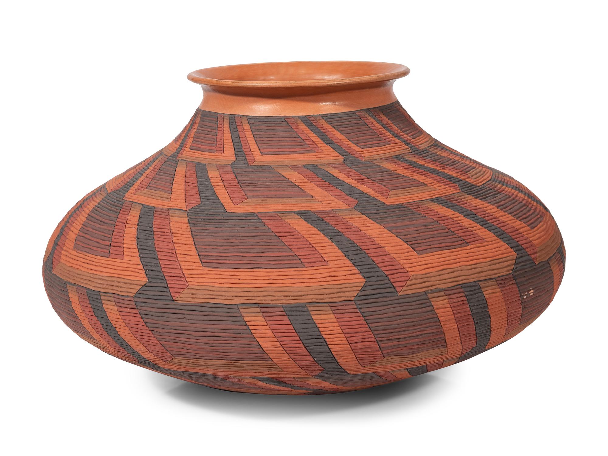 Corrugated Polychrome Pottery Jar