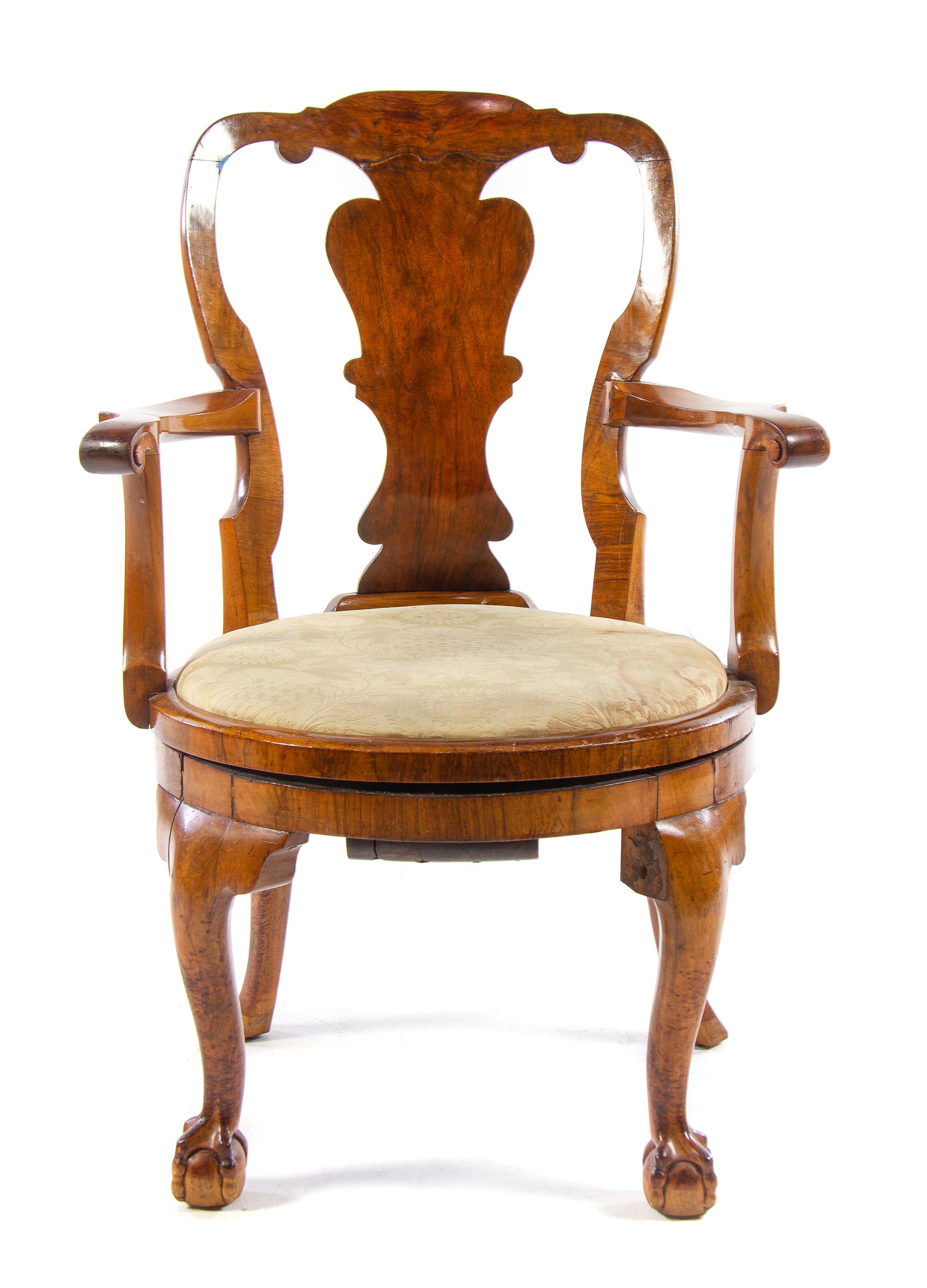 A Queen Anne Style Walnut Desk Chair Height 40 inches. — 18TH/19TH CENTURY
